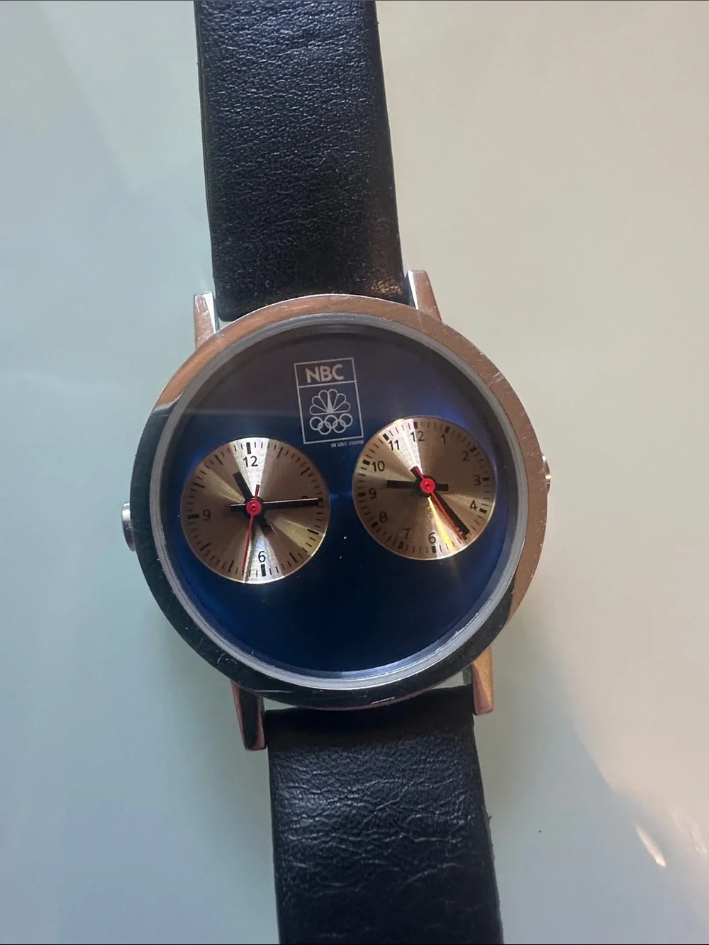 Men's NBC 2000 Sydney Olympics Watch Black Leather Strap with Navy Dial